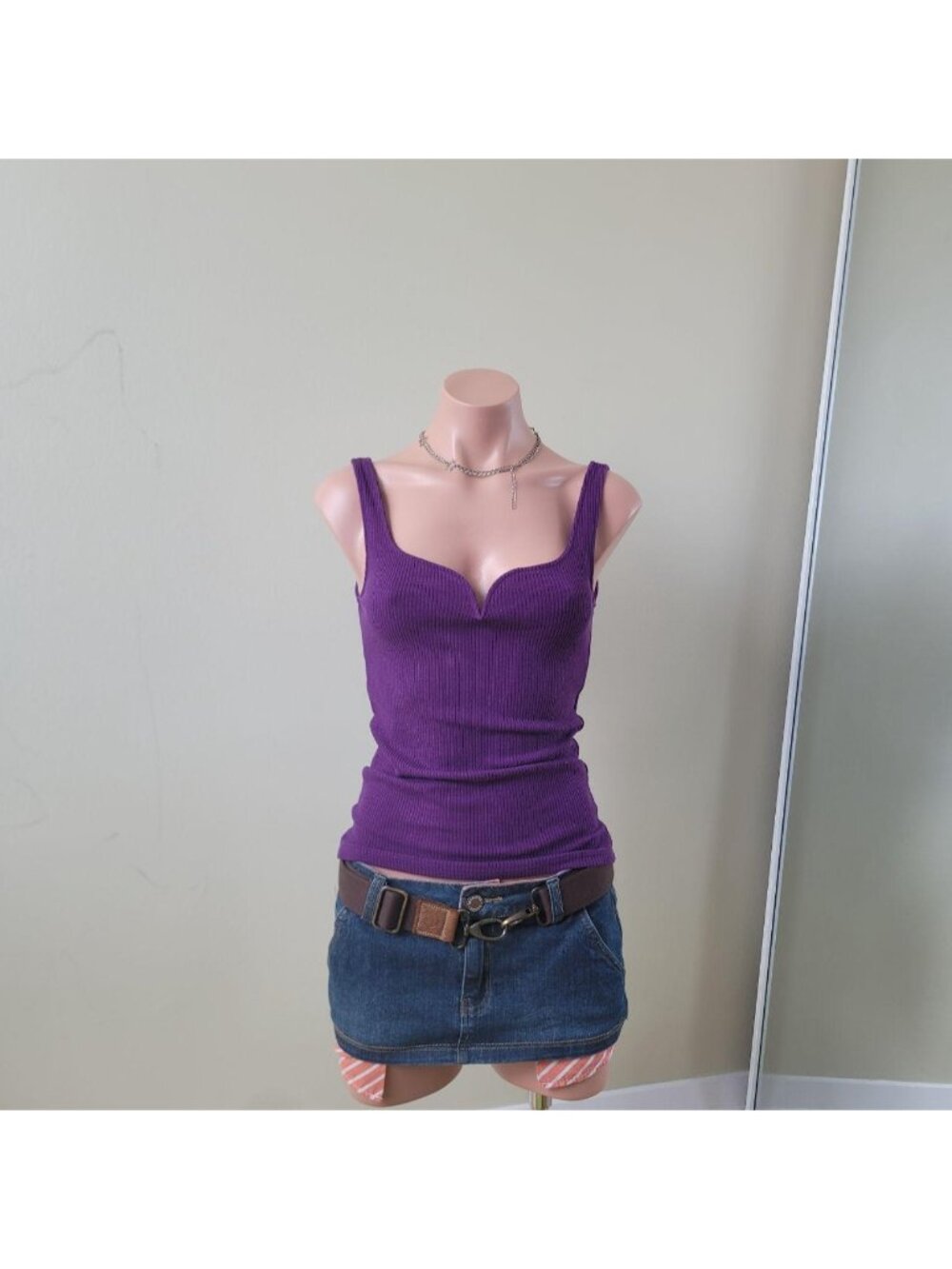 H&amp;M Purple Side Slit Ribbed Nineties Minimalist Tank Top (S Est.)